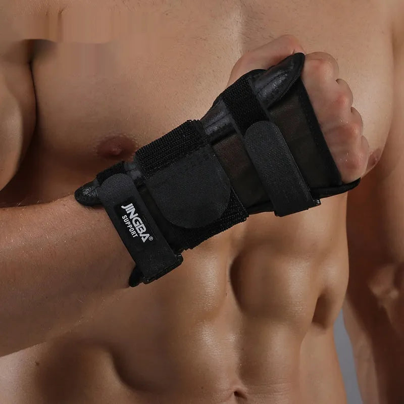 Black one size palm hand protector for adults, fixed wrist sprain support for sports and fitness