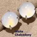 Chinese-style retro chalcedony earrings with copper four-claw settings and round egg surface stones