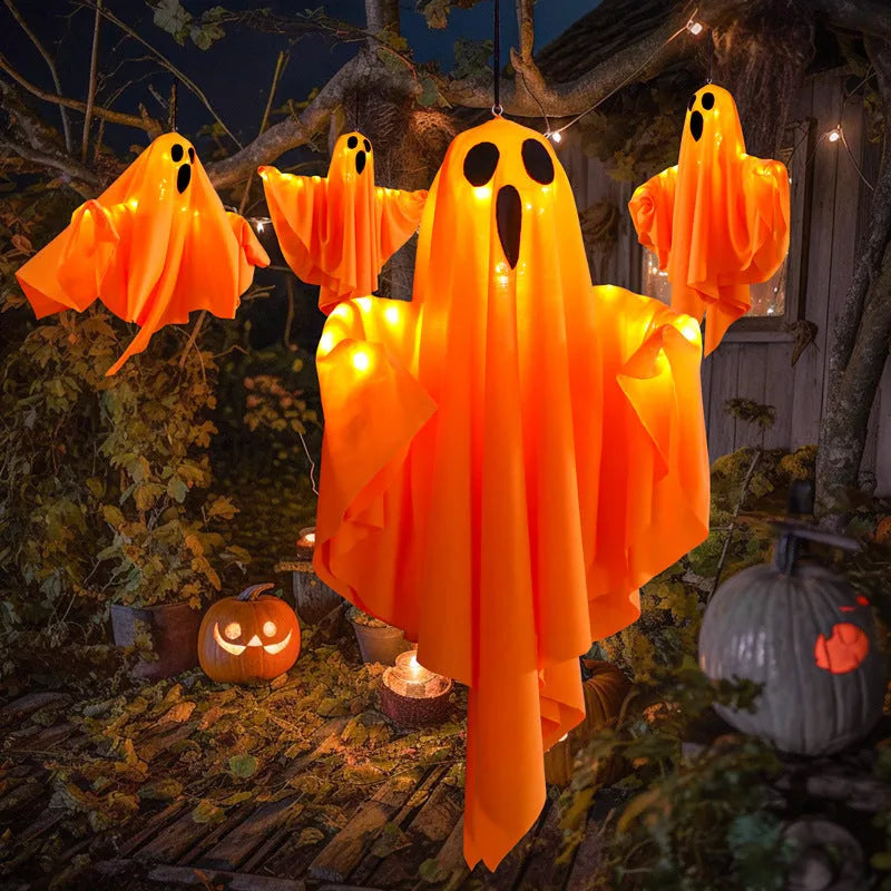 White ghost scream Halloween ambience light with cloth construction and 4.5V electronics