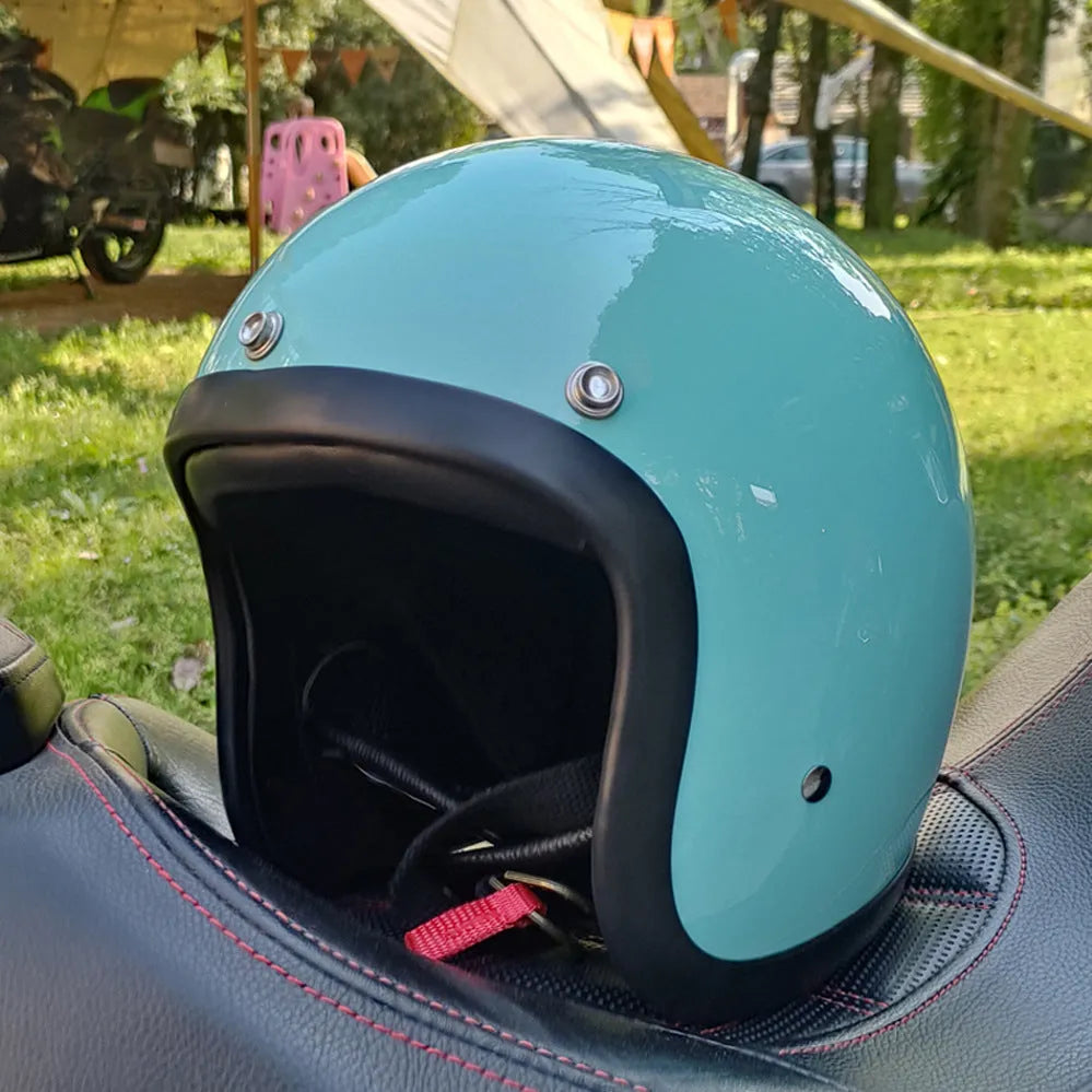 FRP motorcycle half helmet with retro design shown in Cement Gray colour, suitable for electric motorcycle commuting