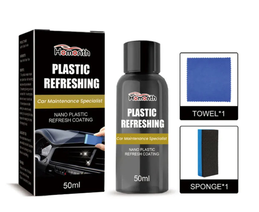 Nano plastic refresh coating kit with repair agent bottle, cleaning sponge and polishing towel