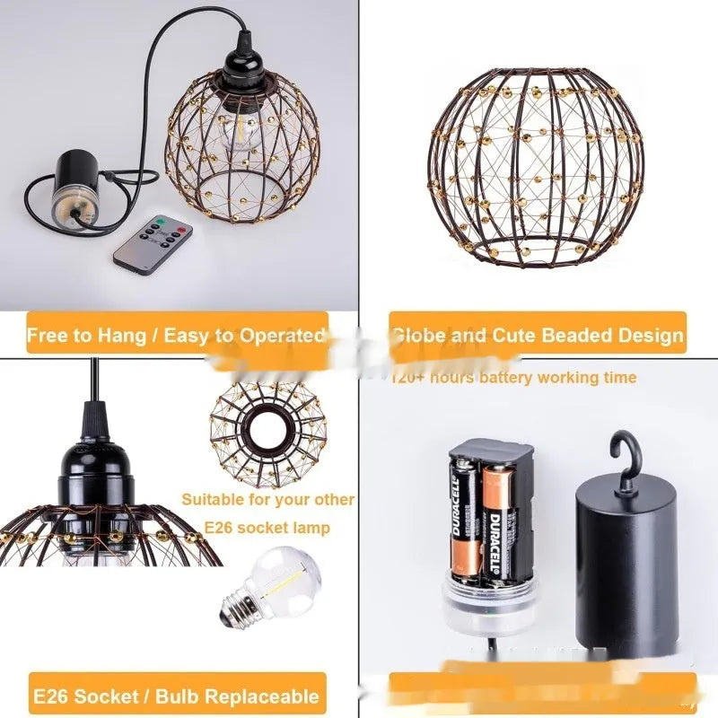 American style outdoor waterproof LED chandelier with iron construction and battery box.