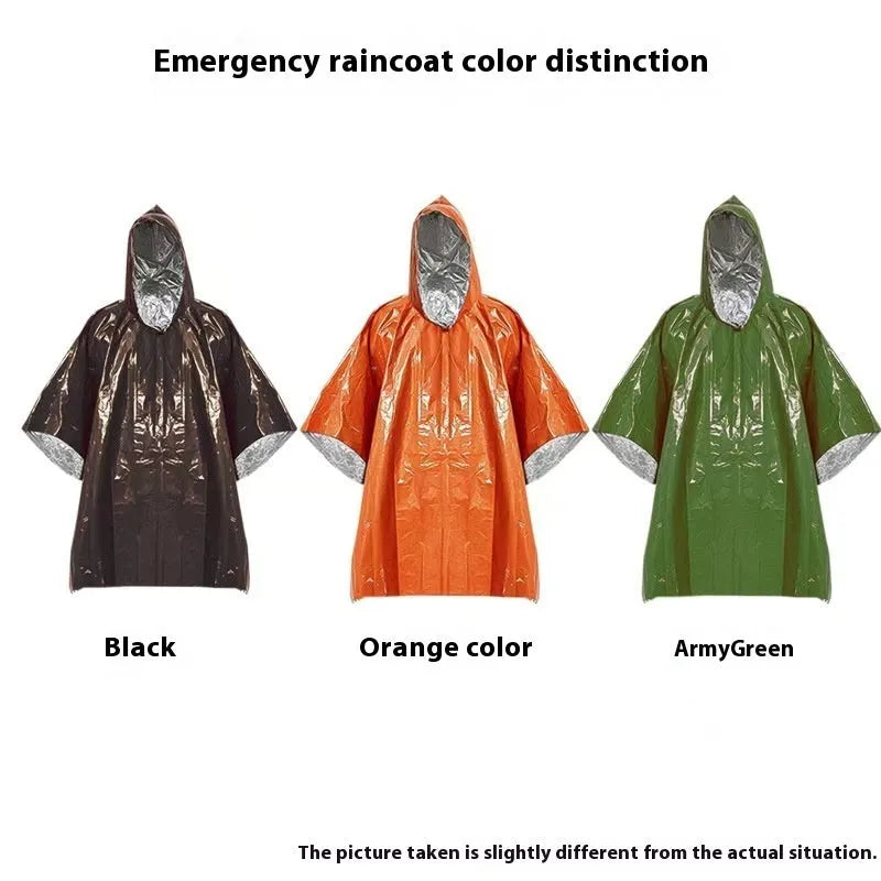 Marathon Wild Cross-country Multifunctional Raincoat in orange or army green colour, showing 100x130cm dimensions and waterproof construction