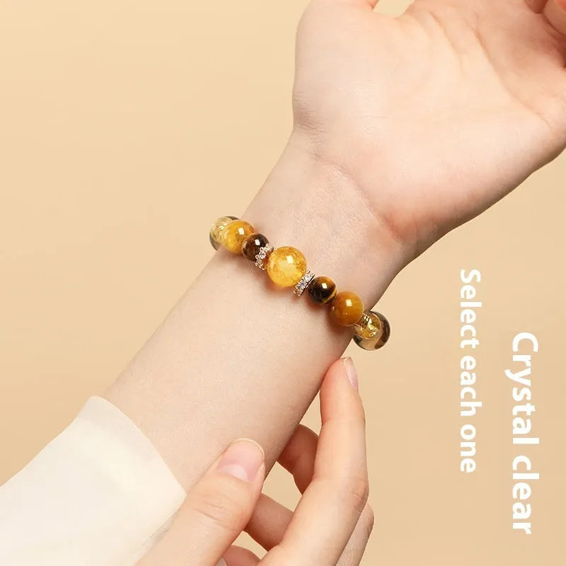 Geometric crystal bracelet in natural yellow tower tiger-eye with 10mm or 12mm diameter options