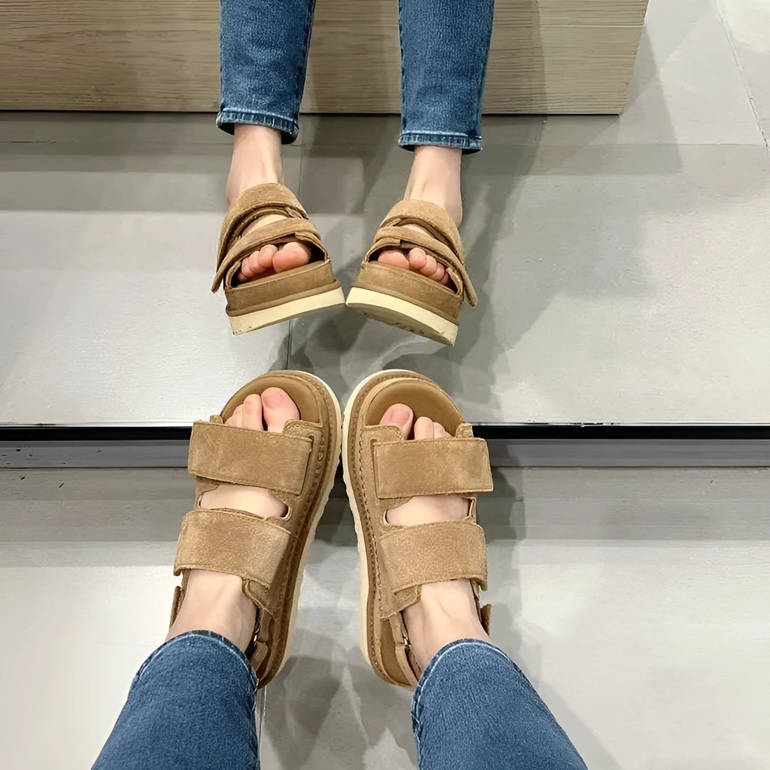 Women's maroon plus size peep toe platform sandals with adjustable Velcro strap and rubber sole