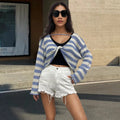 Striped long-sleeved mercerised cotton sweater with exposed navel detail in multiple colour options