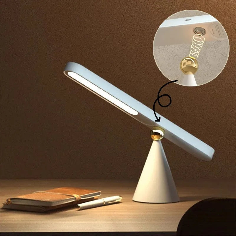 Geometric desk lamp with magnetic suction base and touch control in white or khaki colour