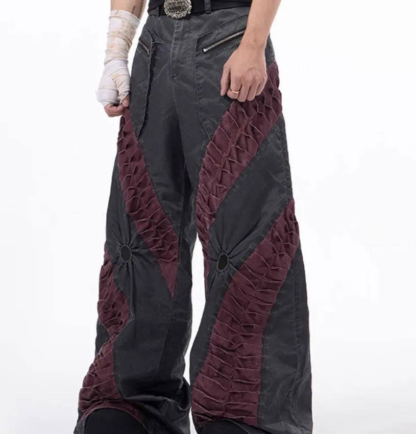 Retro three-dimensional keel design casual trousers in grey rayon viscose fabric