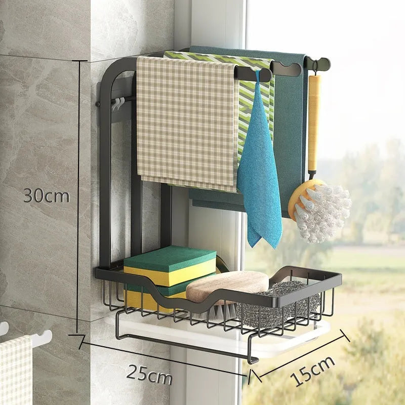 Foldable plastic kitchen rack in new Chinese style for wall or counter rag storage with drainage channels