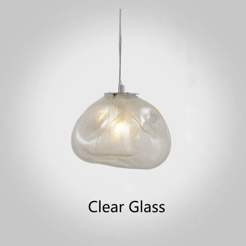 Postmodern light luxury glass decorative chandelier in amber finish with fabric body and push-button switch