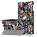 Samsung tablet protective leather cover with tri-fold design and plastic construction measuring 249x155x15mm