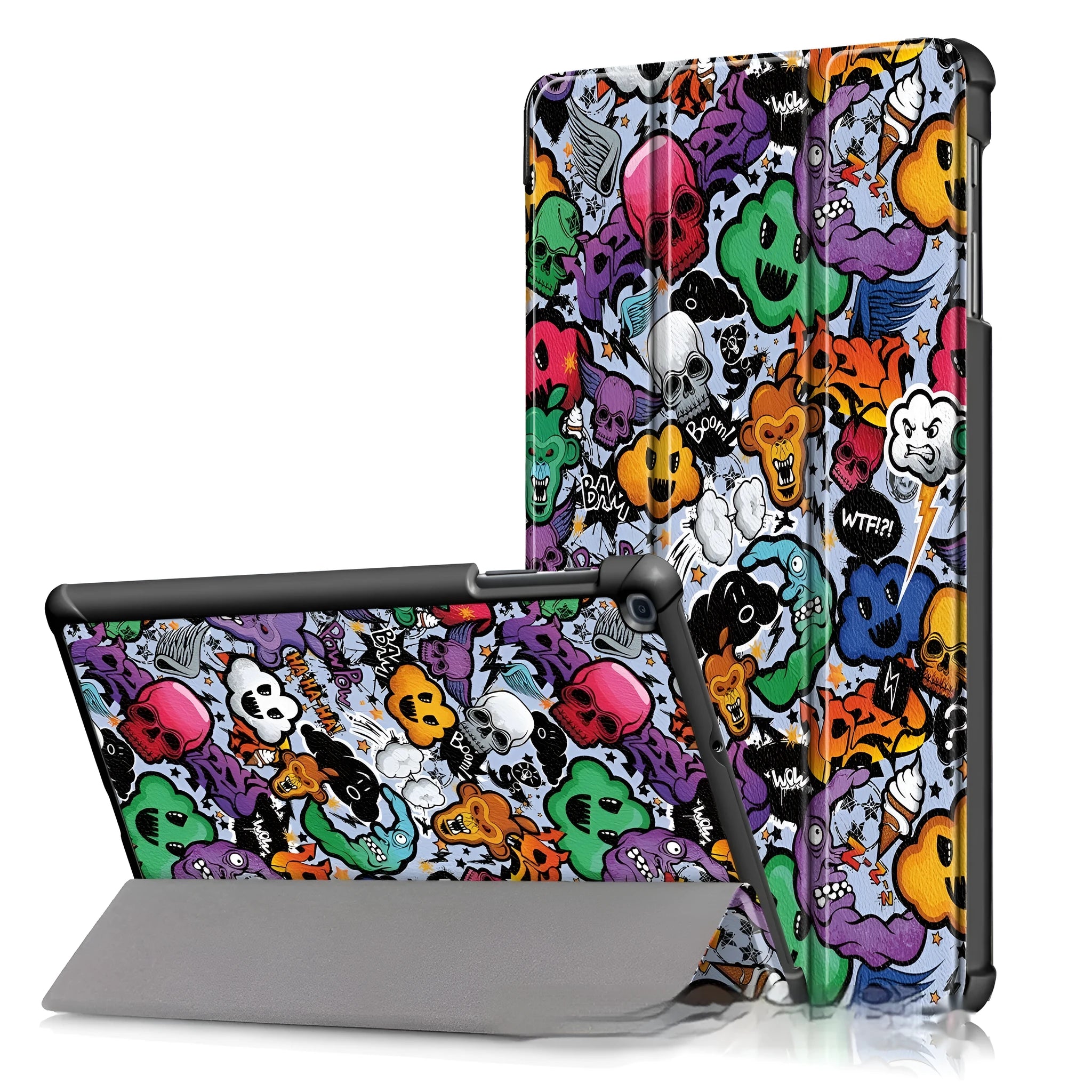 Samsung tablet protective leather cover with tri-fold design and plastic construction measuring 249x155x15mm