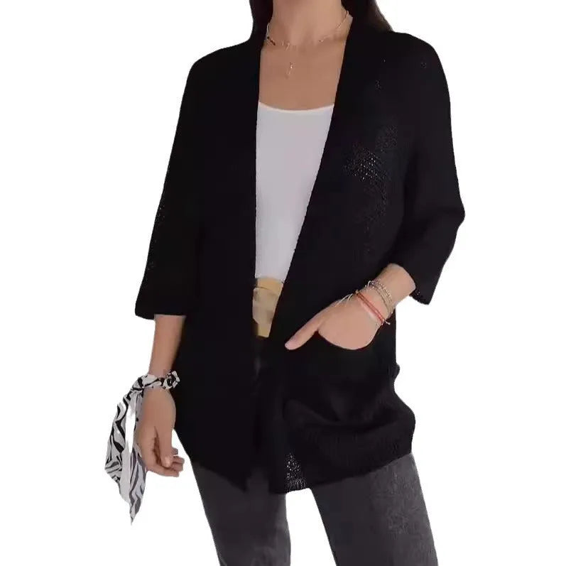 Women's waffle texture cardigan coat in army green with pocket detailing and regular sleeves