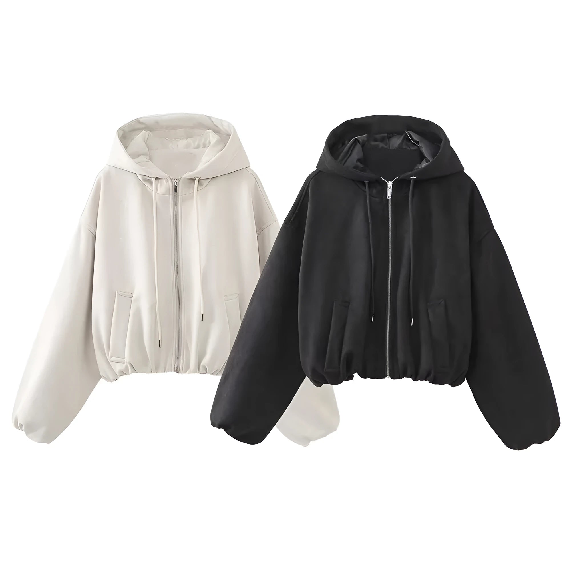 Women's black suede hooded jacket casual outerwear shown front view