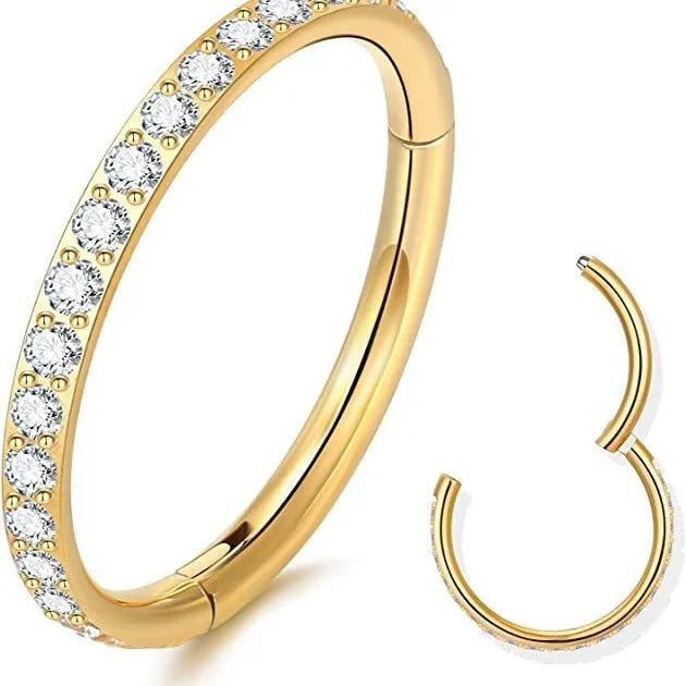 Stainless steel seamless nose ring in round shape with electroplated colour options, showing size variations
