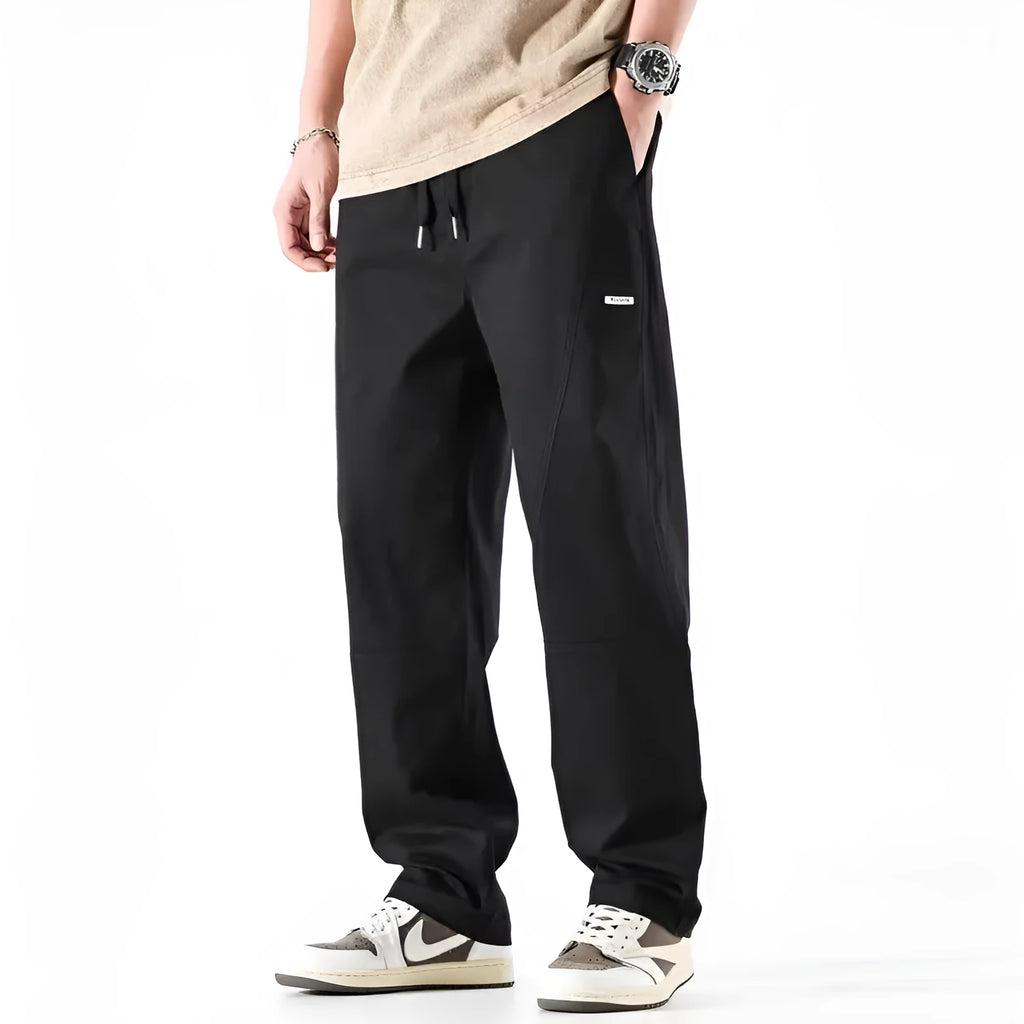 Cotton blend wide-leg trousers with elasticated waistband in milky white colour