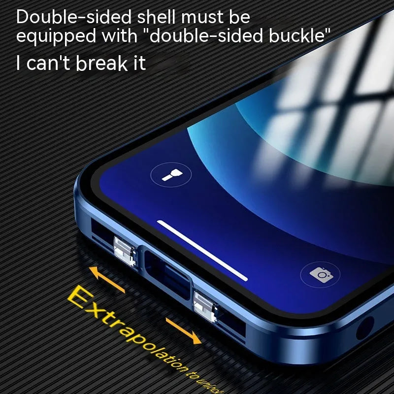 iPhone privacy glass case with double-sided buckle in multiple colour options