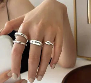 925 sterling silver adjustable open ring for women in minimalist Korean style, shown in Style1 or Style2 colour option.