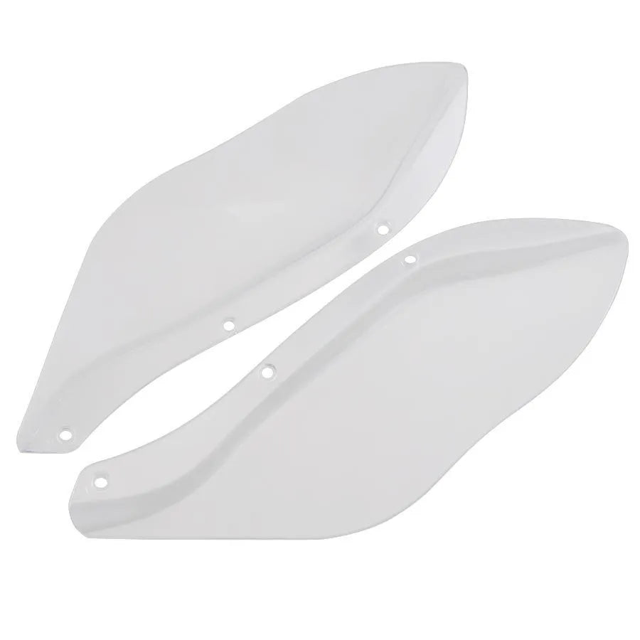 A pair of black and transparent ABS plastic side wing head covers for a Harley-Davidson Touring motorcycle.