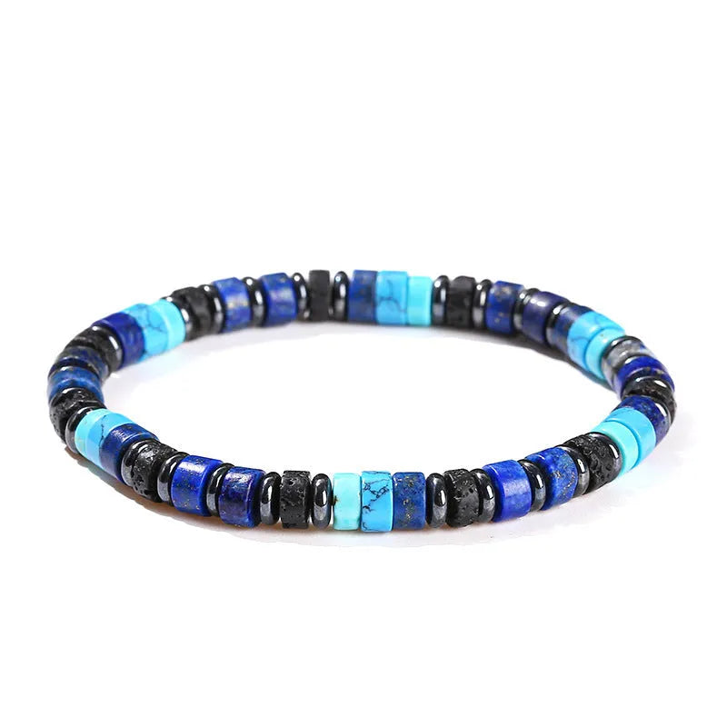 Natural hematite and volcanic rock bead bracelet for men with 6mm geometric beads.