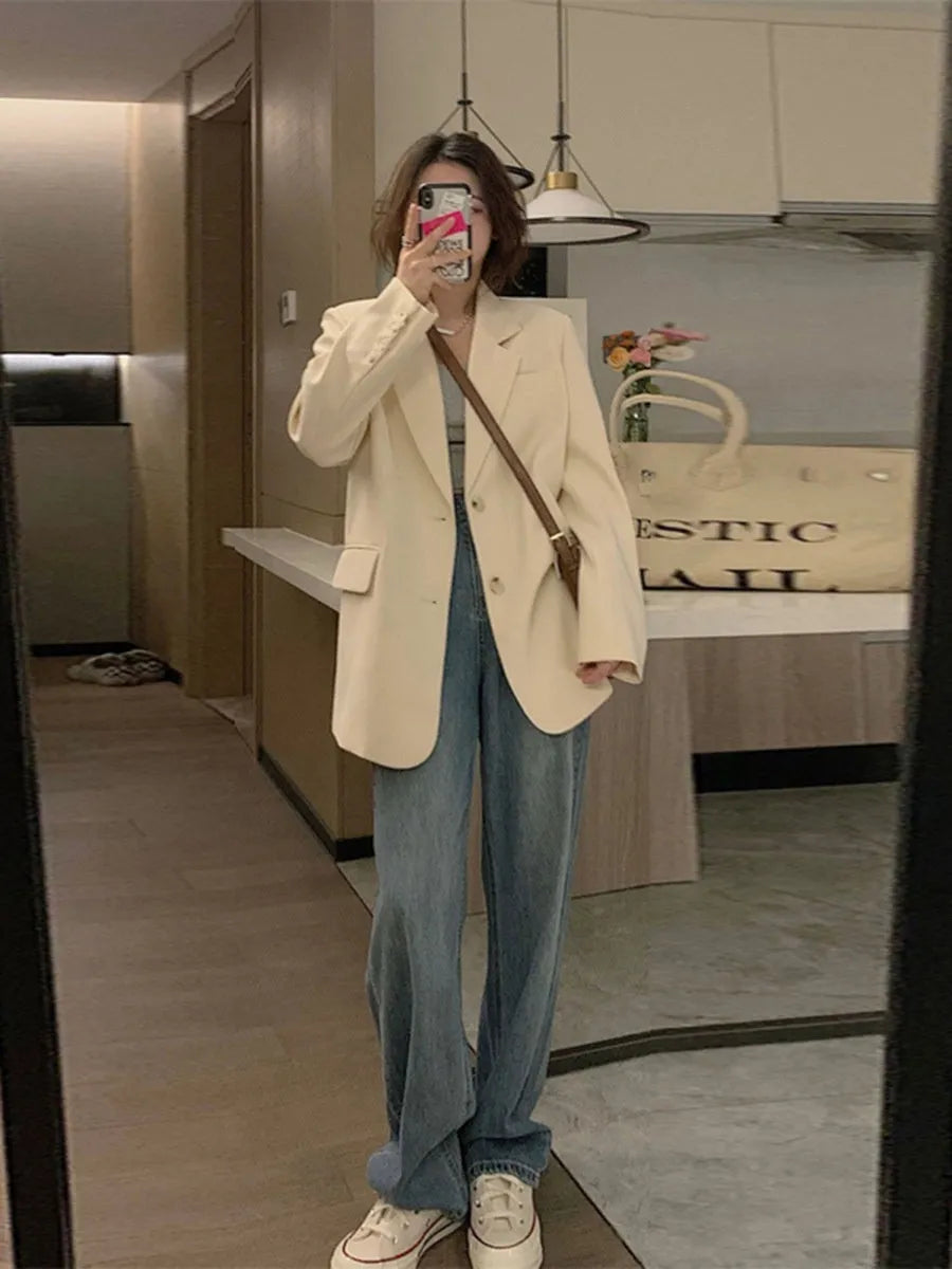 High-grade Fried Street Small Suit Jacket in solid colour with long sleeves and pockets, available in multiple sizes.