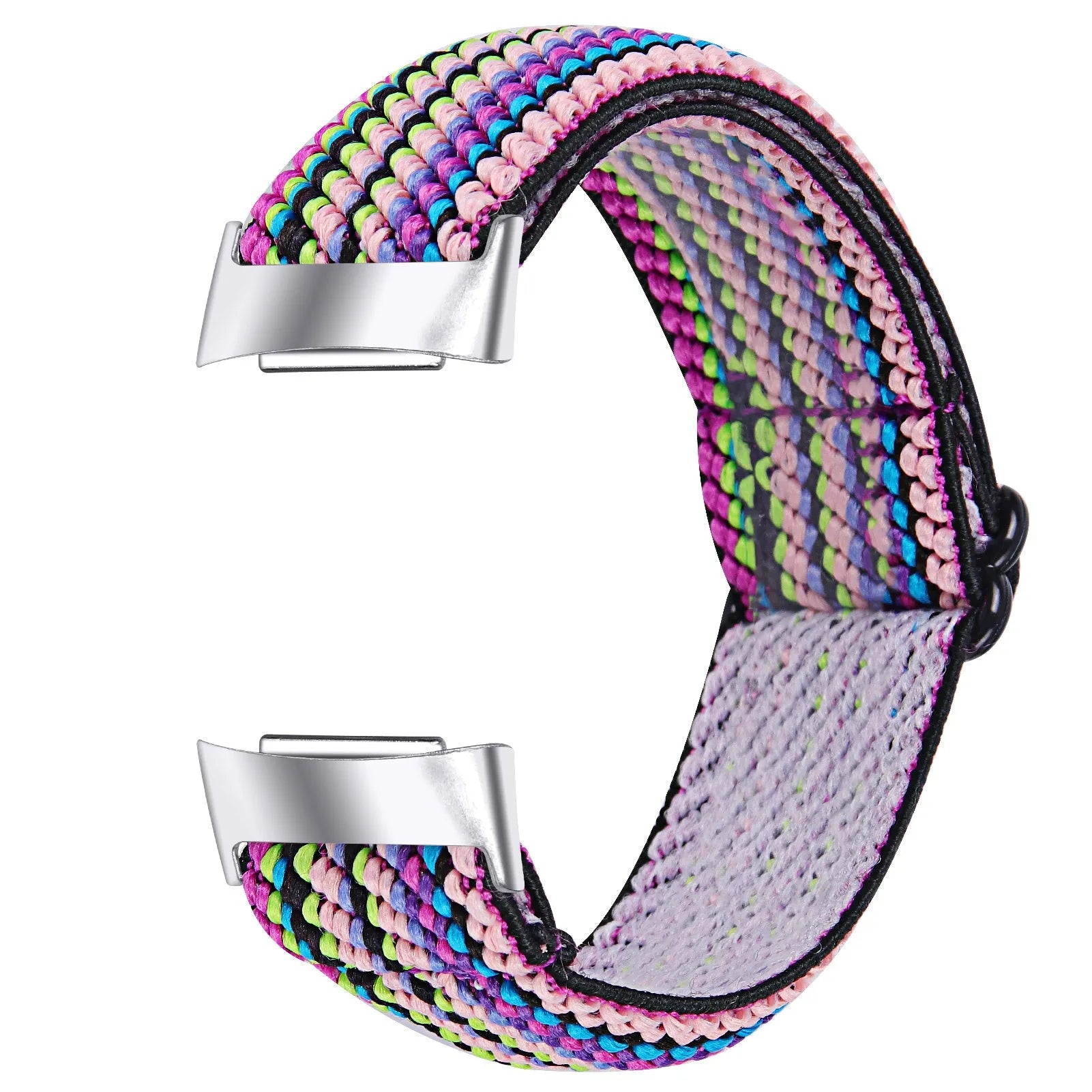 Adjustable printed elastic watch strap compatible with Fitbit Charge 6, shown in a vibrant colour design.