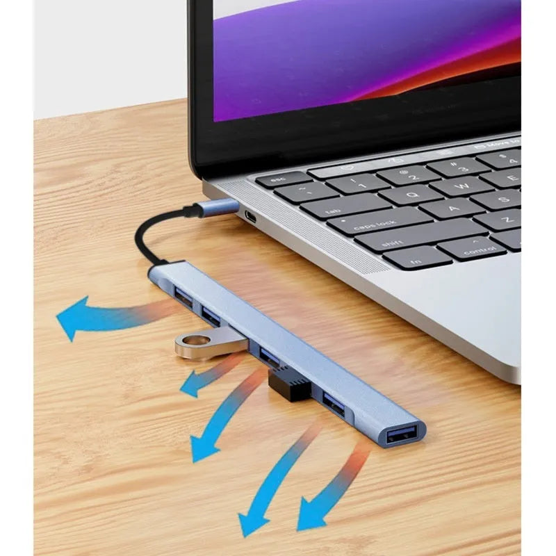 Blue Type-C to 7 USB docking station with 0.1m cable and 10Gbps transmission rate