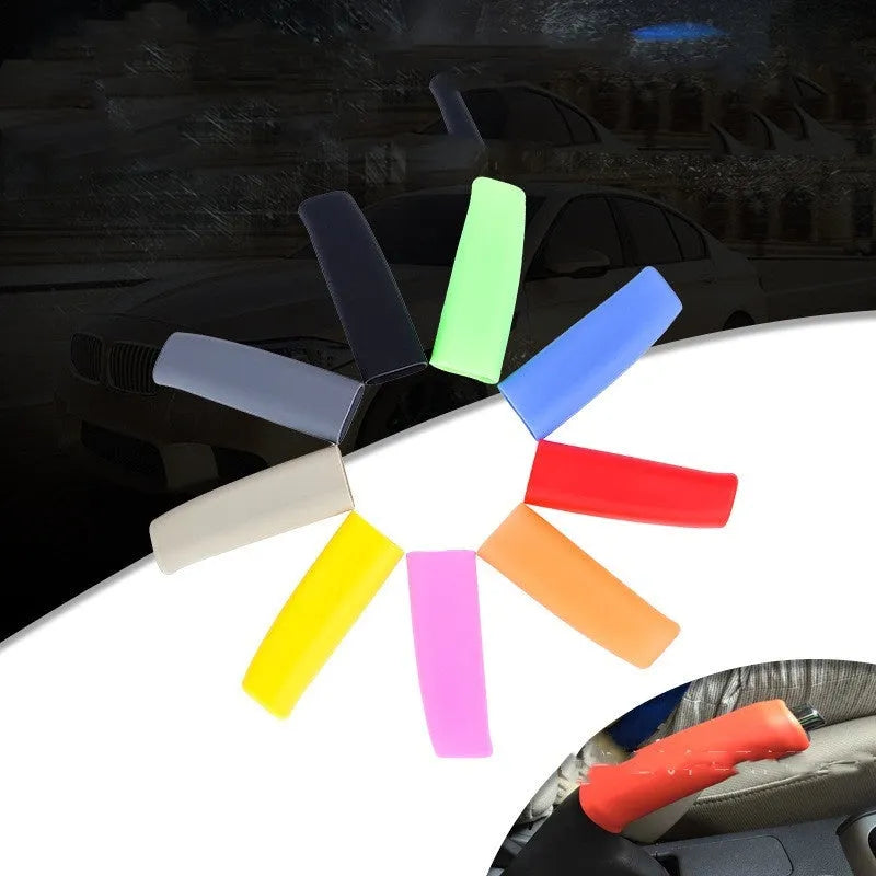 Universal silicone handbrake sleeve in five colours showing 12cm length and flexible silicone material