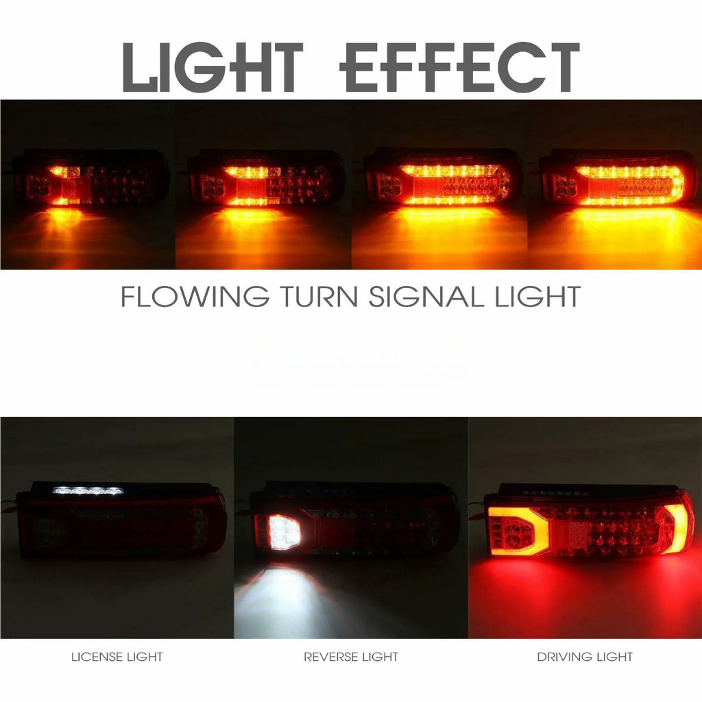 Mercedes-Benz MP4 MP5 heavy truck LED running water style rear tail lamp on white background.