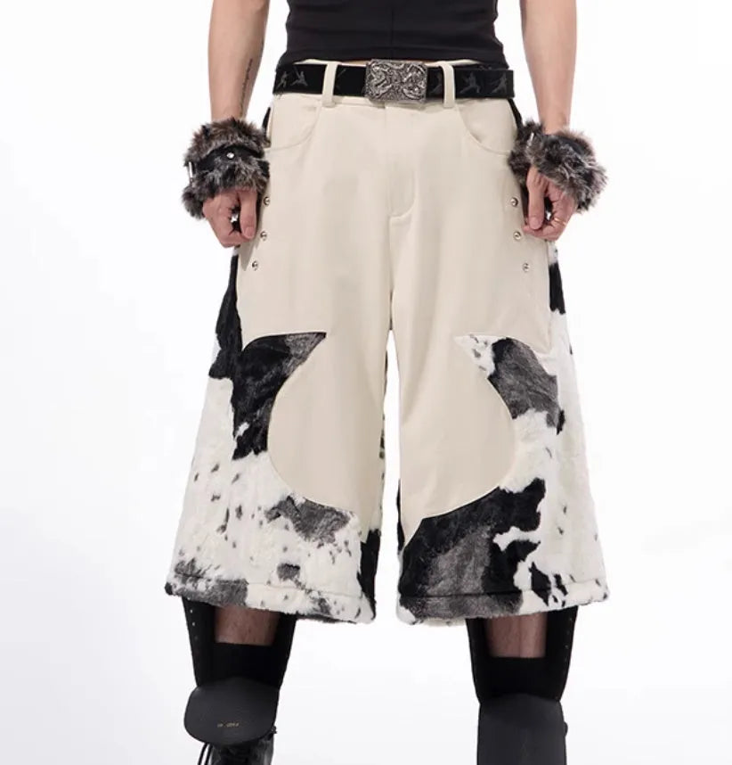 Stitching milk fiber fur cropped pants in checkered striped patterns with Asian sizing for teenage fashion