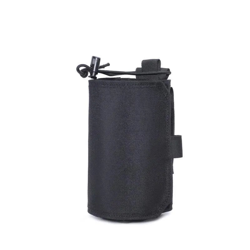 Adjustable heat-holding bottle cover in black Oxford cloth with PU lining for outdoor drinks