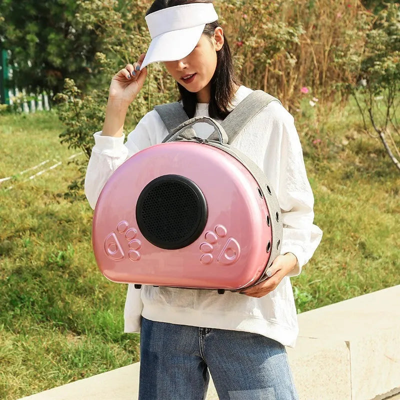 Transparent cat diaper bag with breathable design, 12 Jin capacity, and rose gold front shell cover