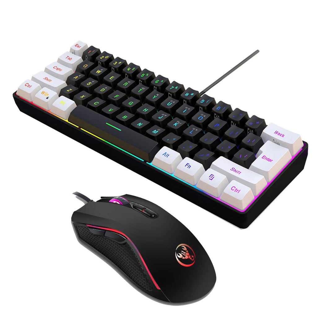 V700WB white and black gaming keyboard and mouse suit with backlit keys on a desk.