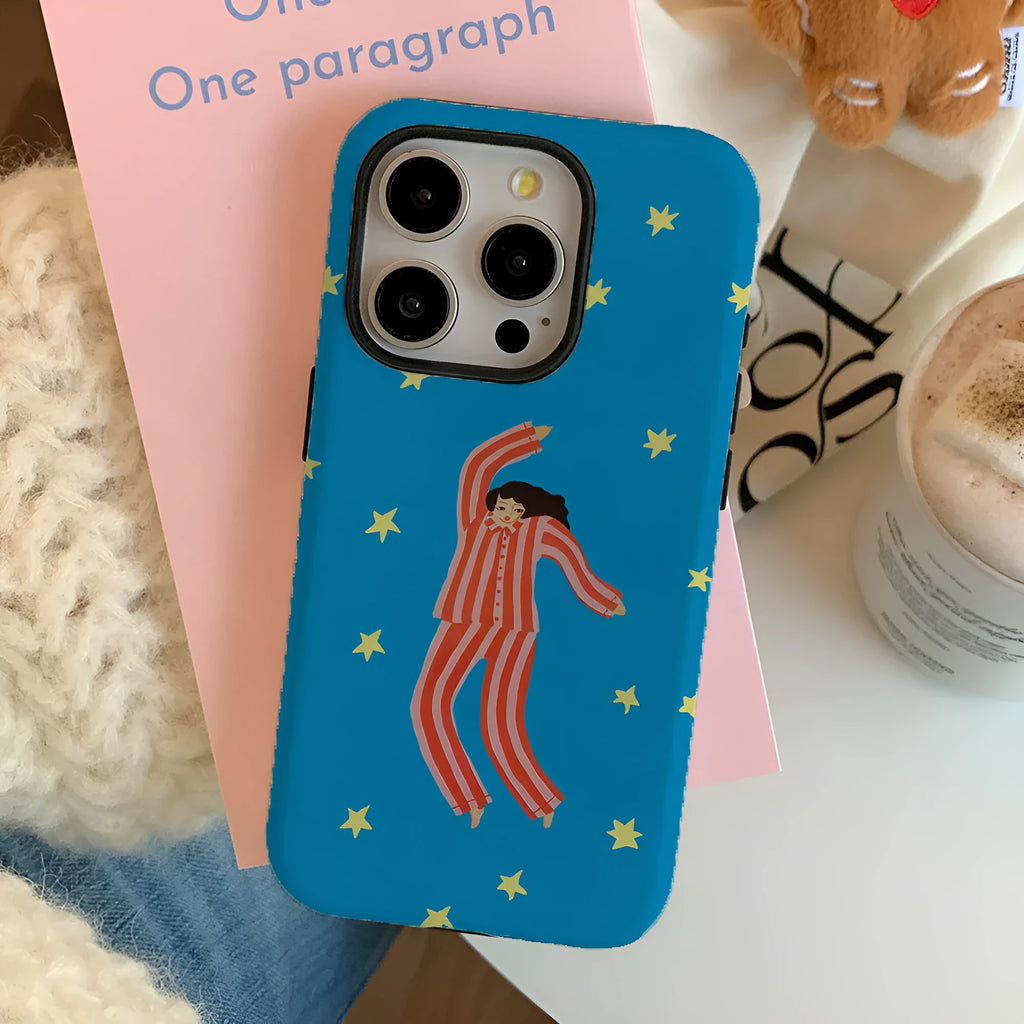 Feilin magnetic phone case with funny pajama girl XINGX illustration, frosted back cover for Apple iPhone 11 to 16