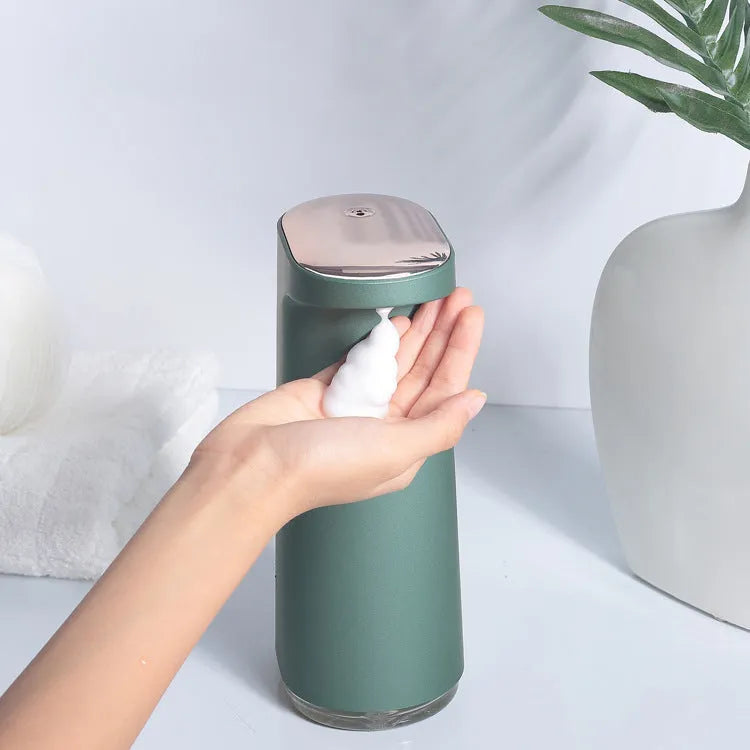 Automatic foam soap dispenser with infrared sensor in white, pink, green, or dark green colours