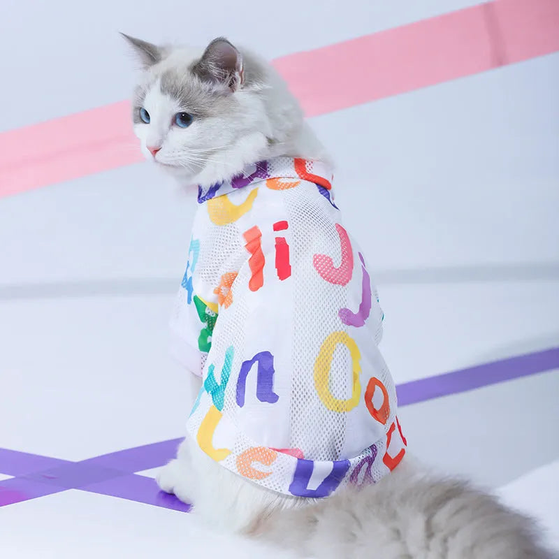 Blue polyester mesh cat vest, anti hair loss pet clothing, XS to 2XL with 34-59 cm bust