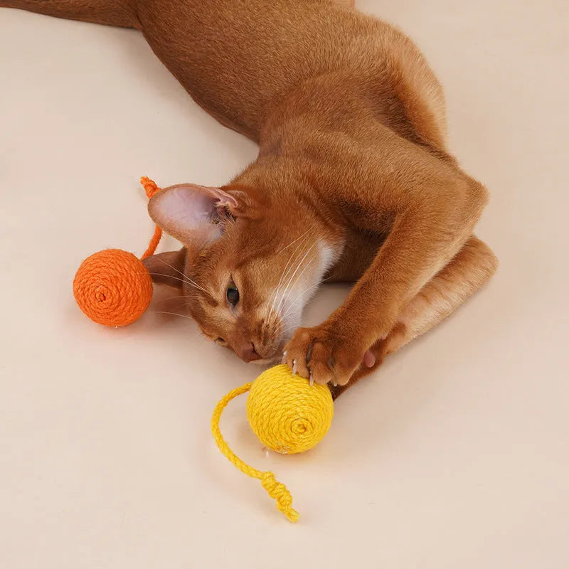Cat toy set with 255mm teaser stick and bite-resistant catnip ball in blue, green, red, yellow colours
