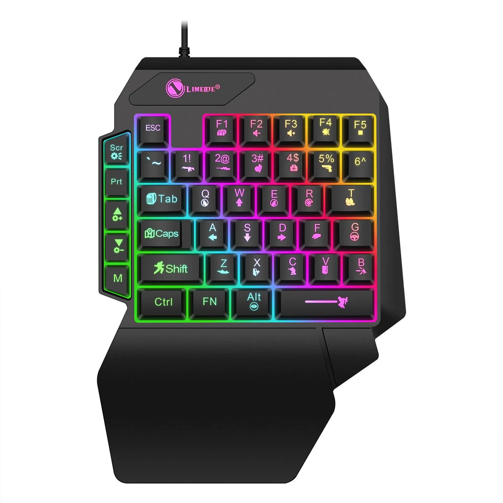 GK103S blue backlit one-handed mechanical gaming keyboard with mouse converter on gaming desk