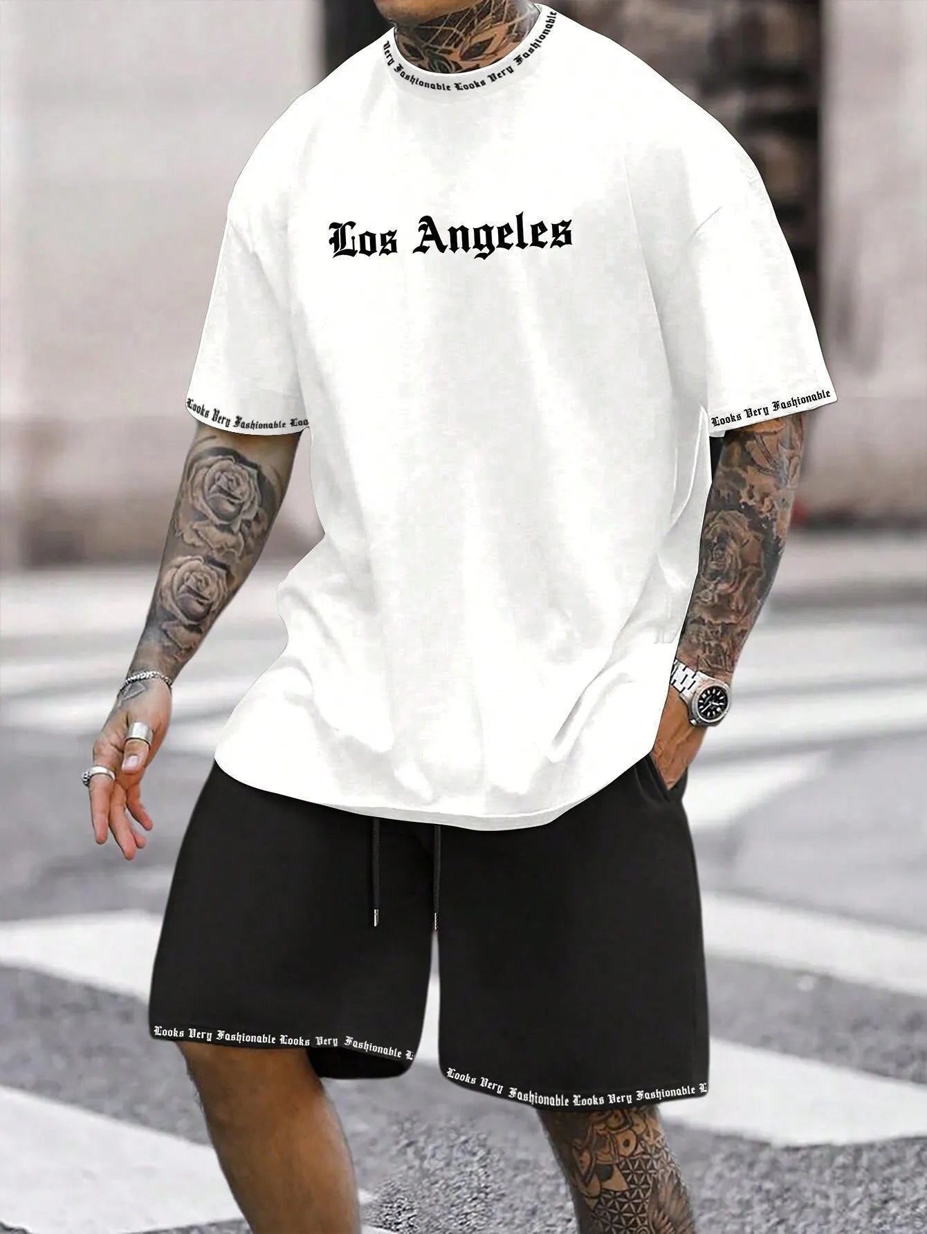 Sports style short-sleeved top and shorts set in polyester blend fabric, available in multiple colours and sizes