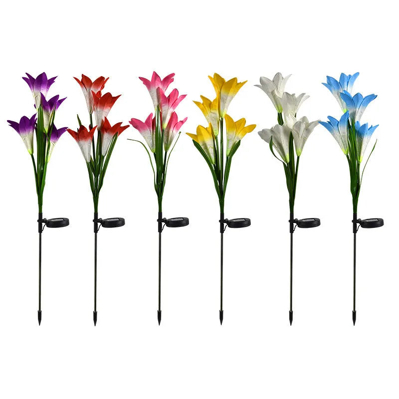 Solar-powered lily-shaped festive lantern for outdoor garden decoration in various colours.
