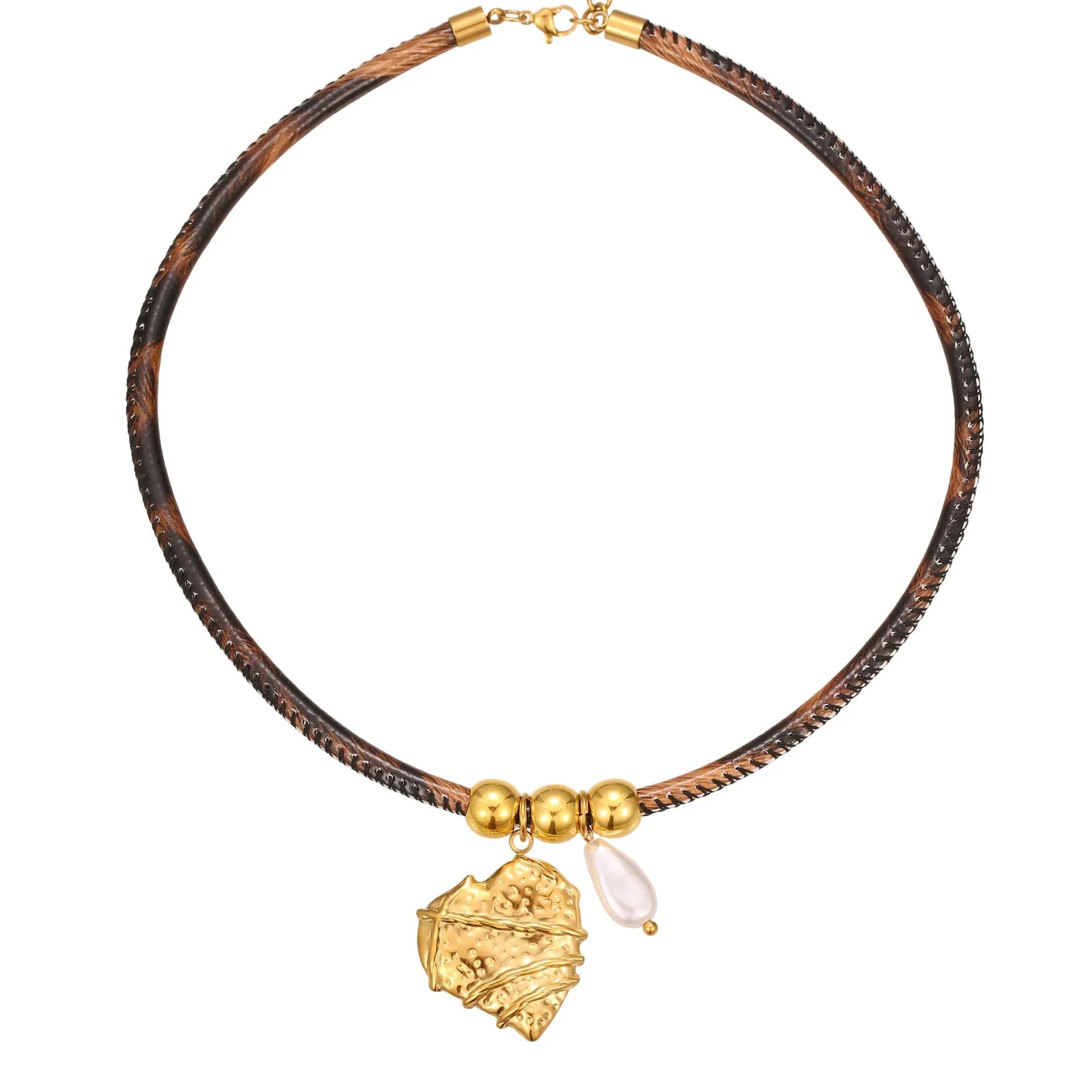 Geometric leopard pendant stainless steel necklace with gold plating on adjustable 41-50cm chain