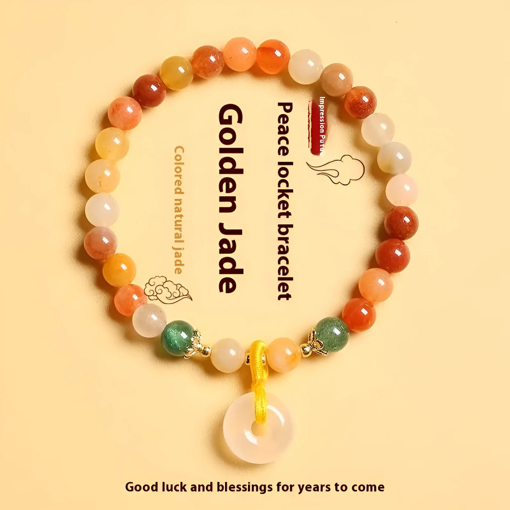 Handmade natural jinsi jade bracelet with safety buckle clasp and 6mm agate beads