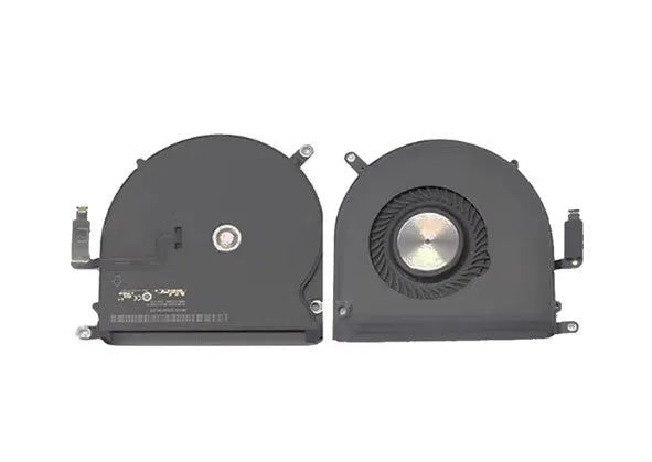 A1398 replacement cooling fan for MacBook Pro laptops showing two variants for 12-13 inch and 13-15 inch models