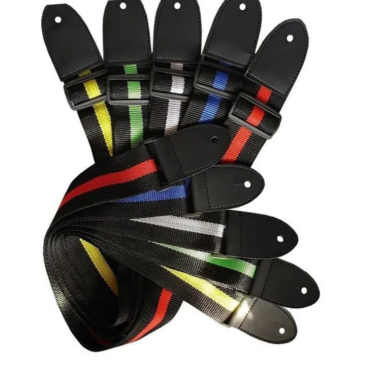 Woven crossbody strap for musical instruments in five colour options on guitar