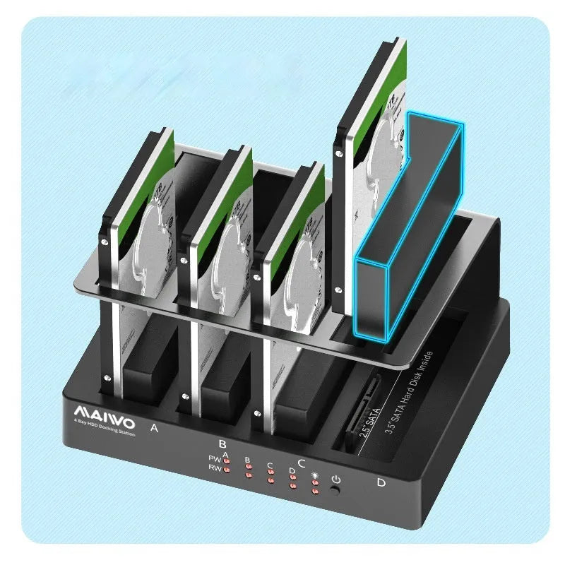 External hard disk expansion base with four 2.5-inch drive capacity and 163mm dimensions