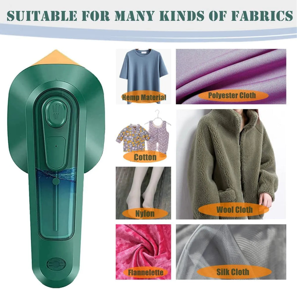 Dark green handheld garment ironing machine with titanium panel and steam function