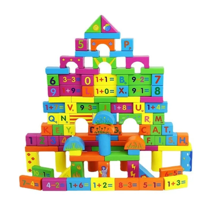 Large wooden educational building blocks toy set for infants in a barrel pack, 18x18x23.6cm