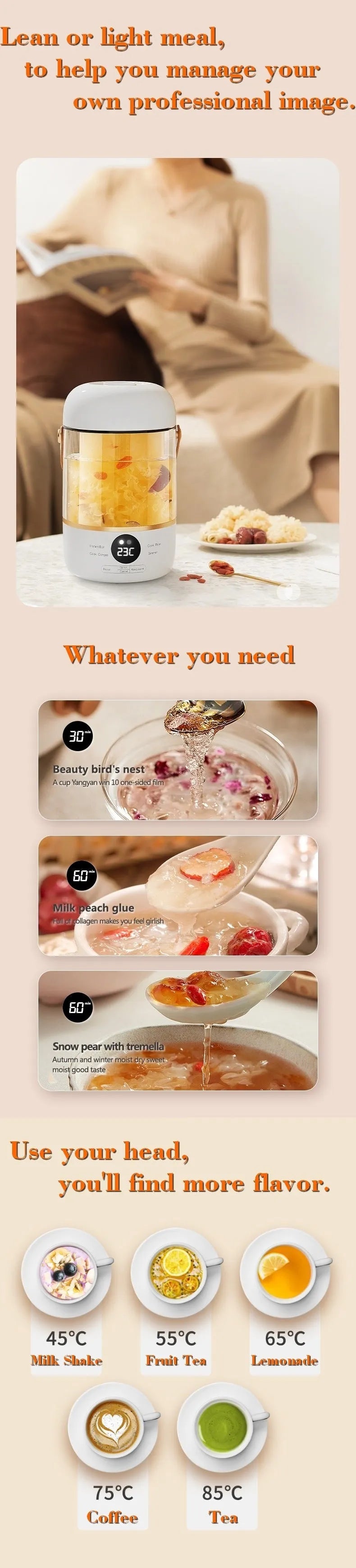 110V-240V electric stew cooker with transparent glass liner and fibre glass body, showing under 1-litre capacity