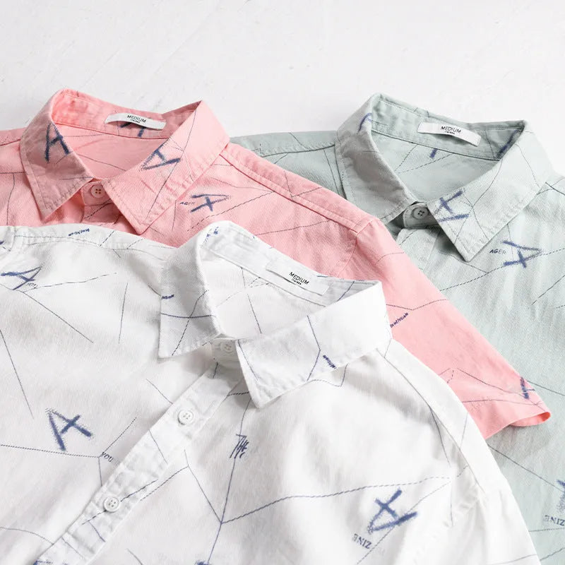 Pure cotton short sleeve shirt in loose cardigan style available in light green, light pink and white colours