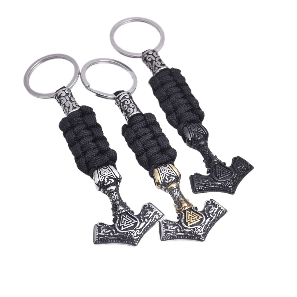 Viking triangle rune impactor keychain in stainless steel with bear, pig or small animal pattern, Black Golden Steel Colour
